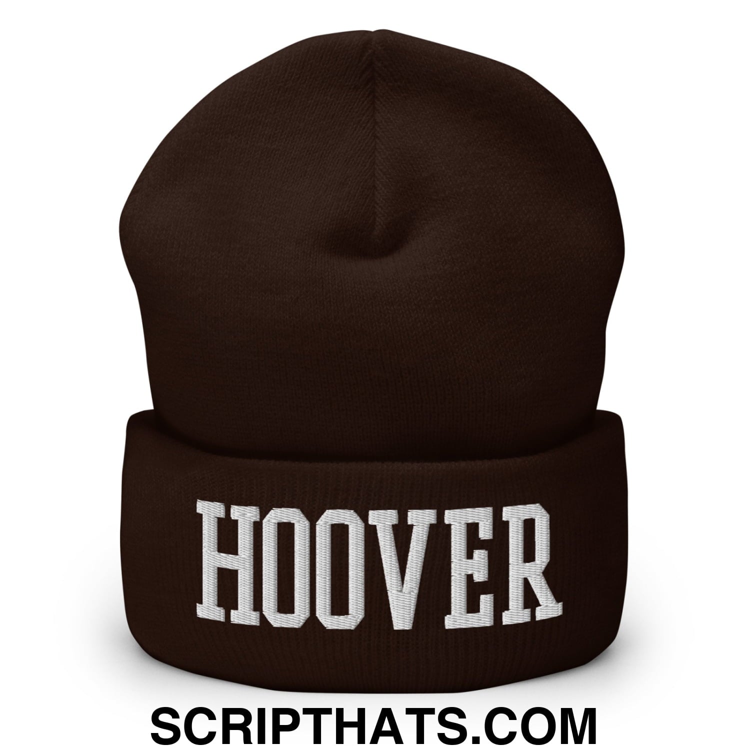 Hoover Varsity College Block Embroidered Knit Cuffed Beanie Brown