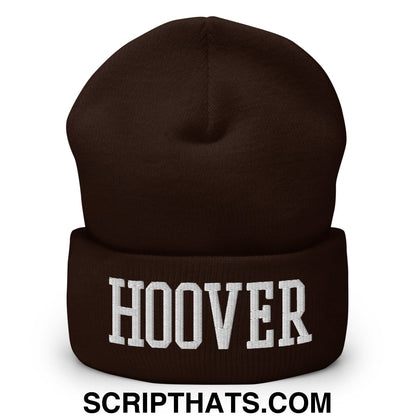 Hoover Varsity College Block Embroidered Knit Cuffed Beanie Brown