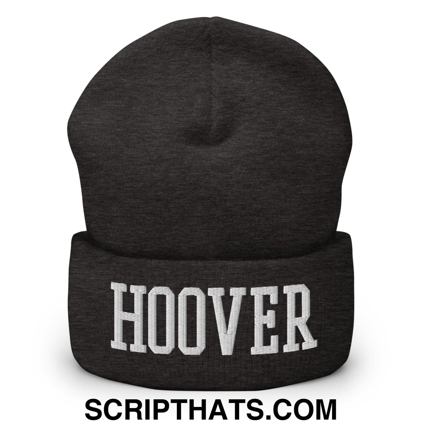 Hoover Varsity College Block Embroidered Knit Cuffed Beanie Dark Grey