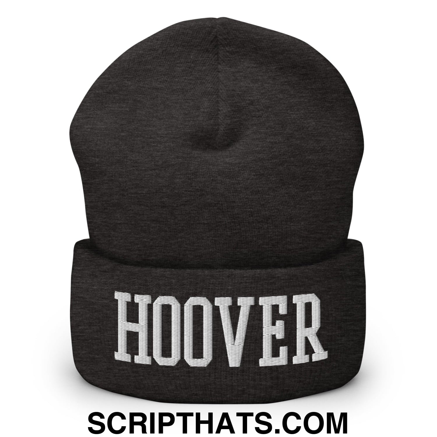 Hoover Varsity College Block Embroidered Knit Cuffed Beanie Dark Grey