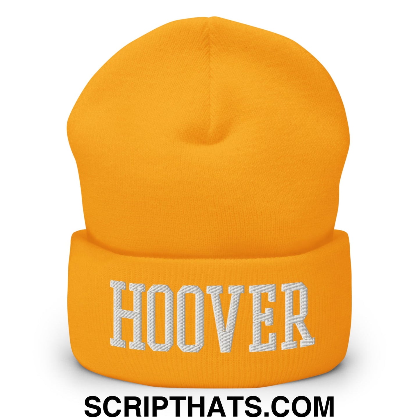 Hoover Varsity College Block Embroidered Knit Cuffed Beanie Gold