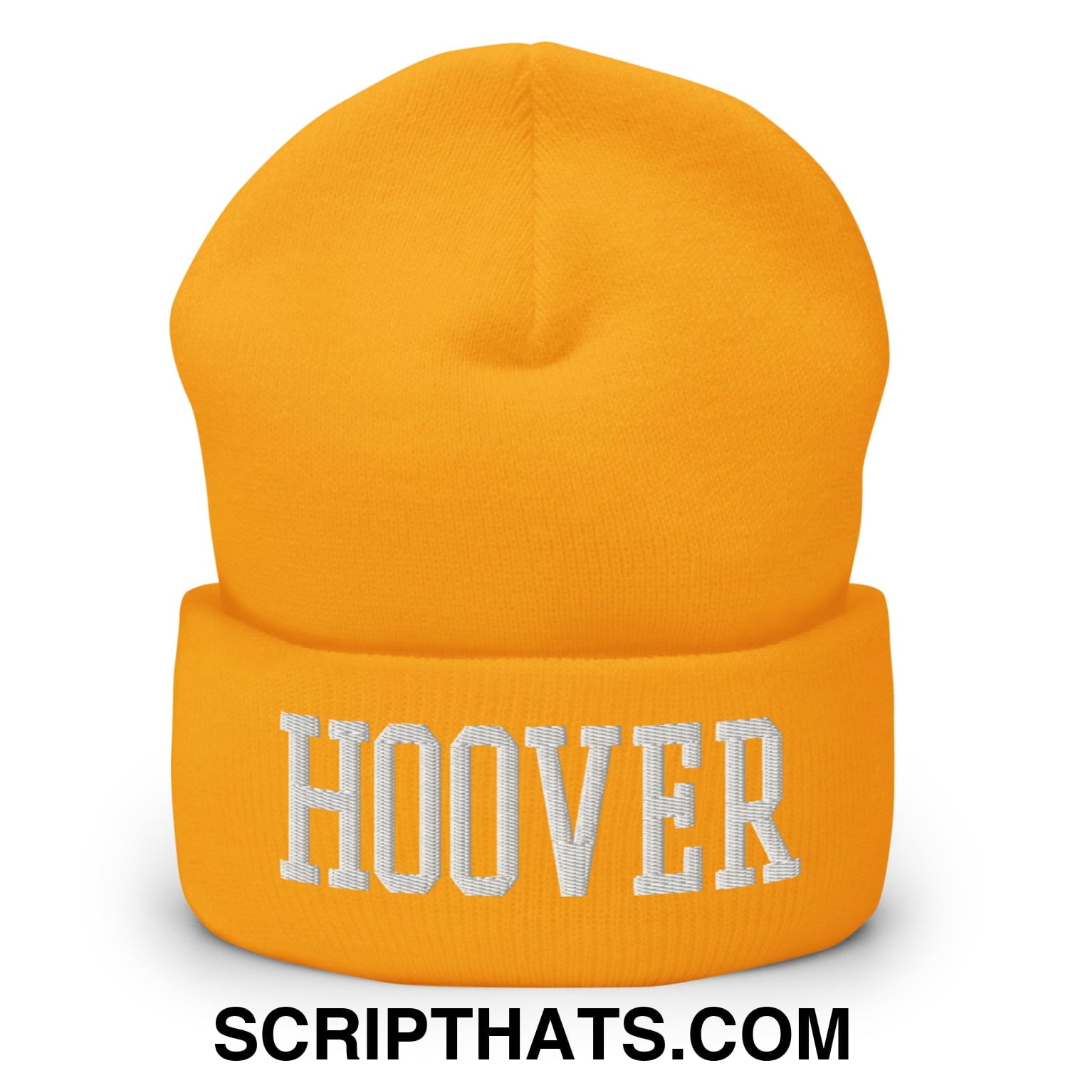 Hoover Varsity College Block Embroidered Knit Cuffed Beanie Gold