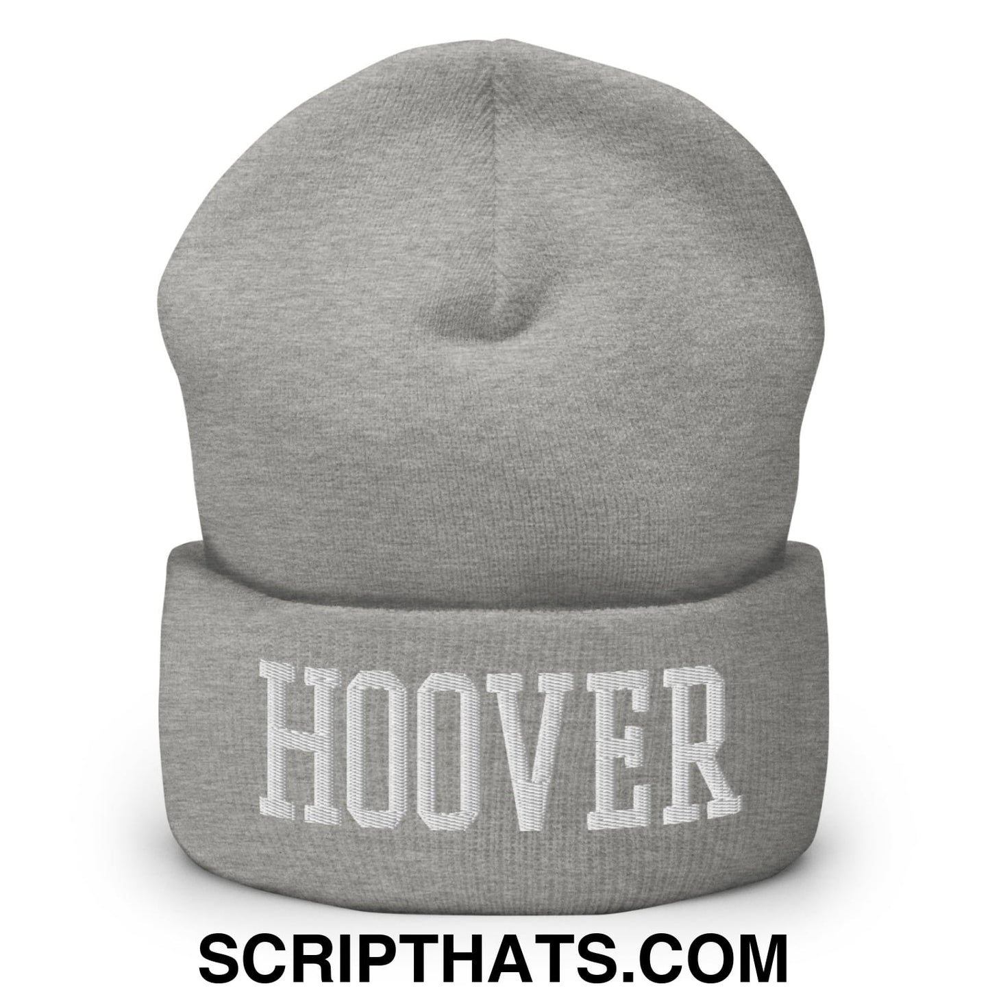 Hoover Varsity College Block Embroidered Knit Cuffed Beanie Heather Grey