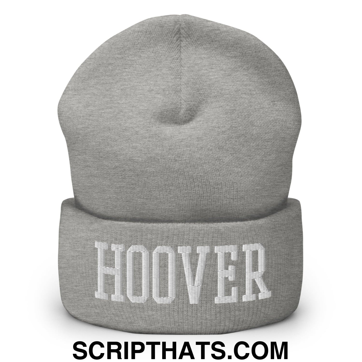 Hoover Varsity College Block Embroidered Knit Cuffed Beanie Heather Grey