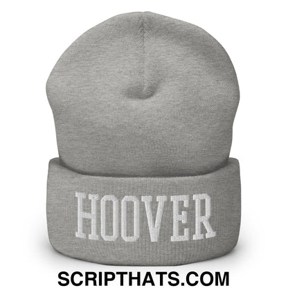 Hoover Varsity College Block Embroidered Knit Cuffed Beanie Heather Grey