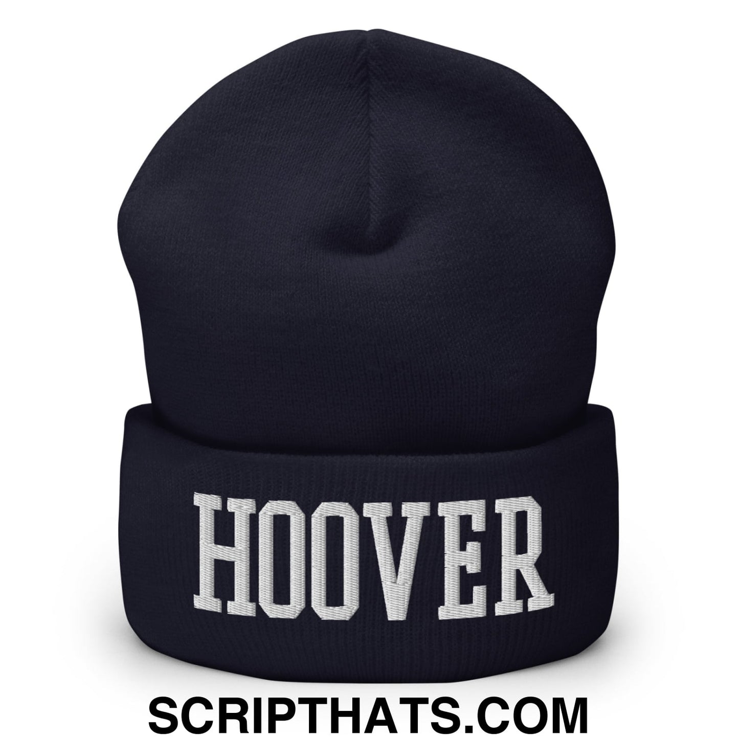 Hoover Varsity College Block Embroidered Knit Cuffed Beanie Navy