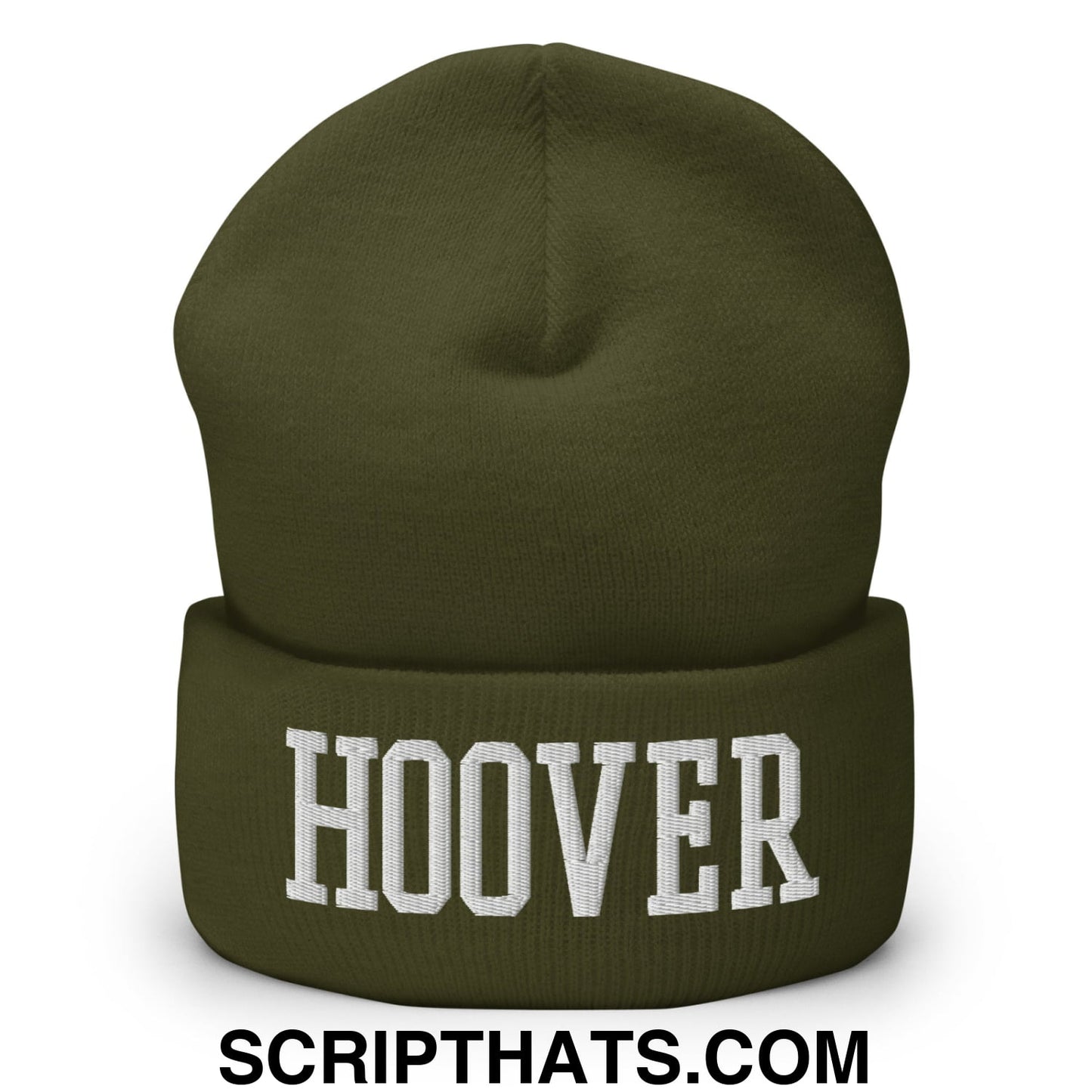 Hoover Varsity College Block Embroidered Knit Cuffed Beanie Olive