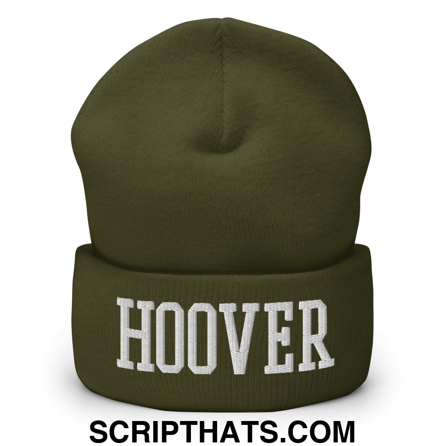 Hoover Varsity College Block Embroidered Knit Cuffed Beanie Olive