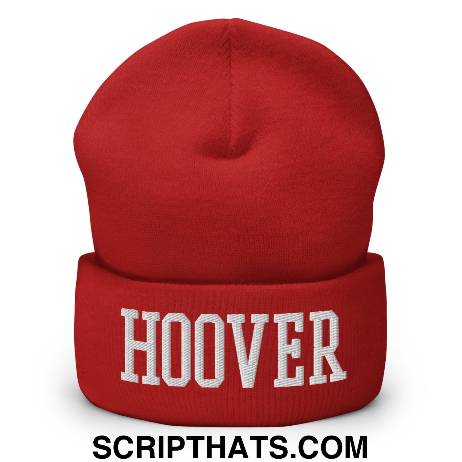 Hoover Varsity College Block Embroidered Knit Cuffed Beanie Red