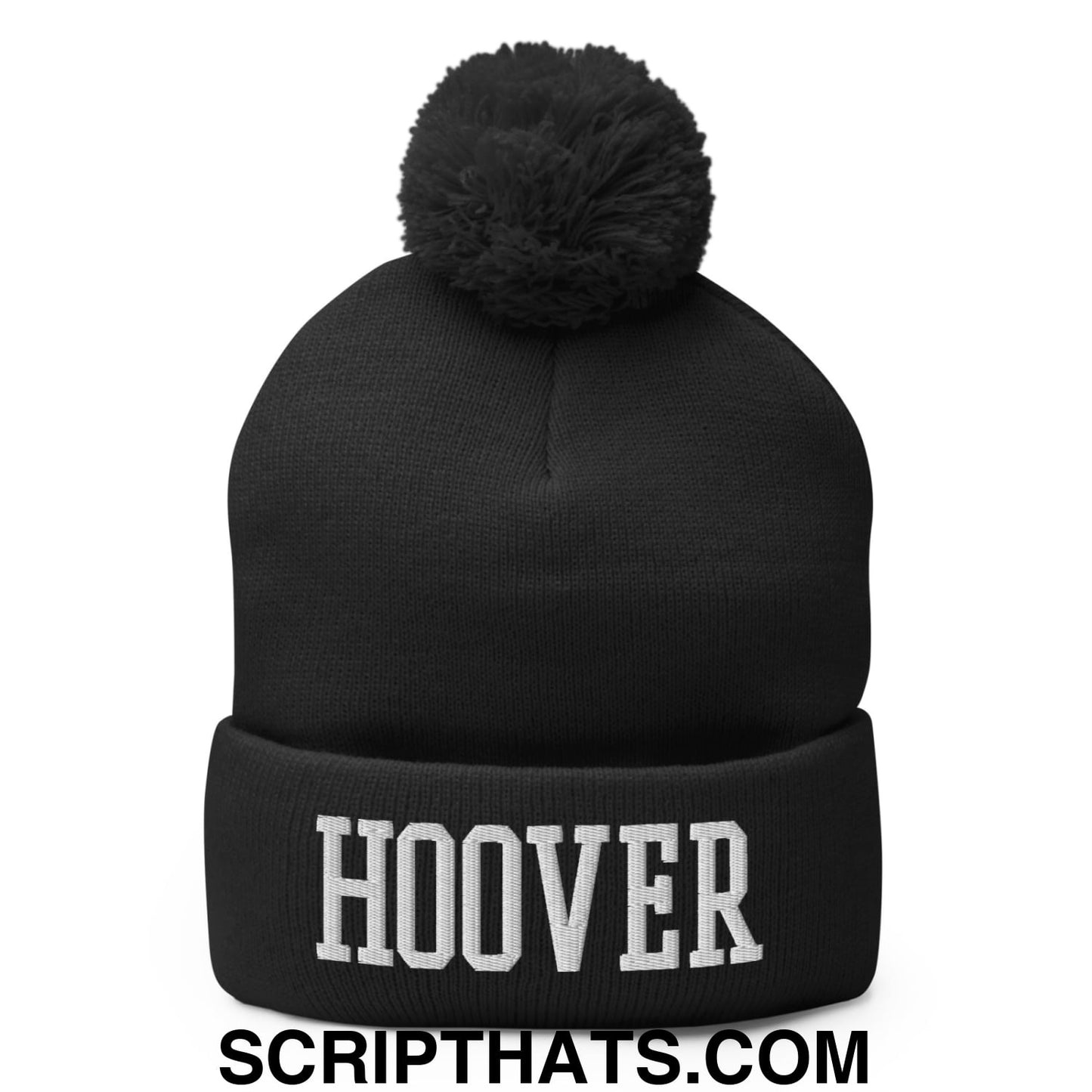 Hoover Varsity College Block Embroidered Knit Pom Pom Beanie Black