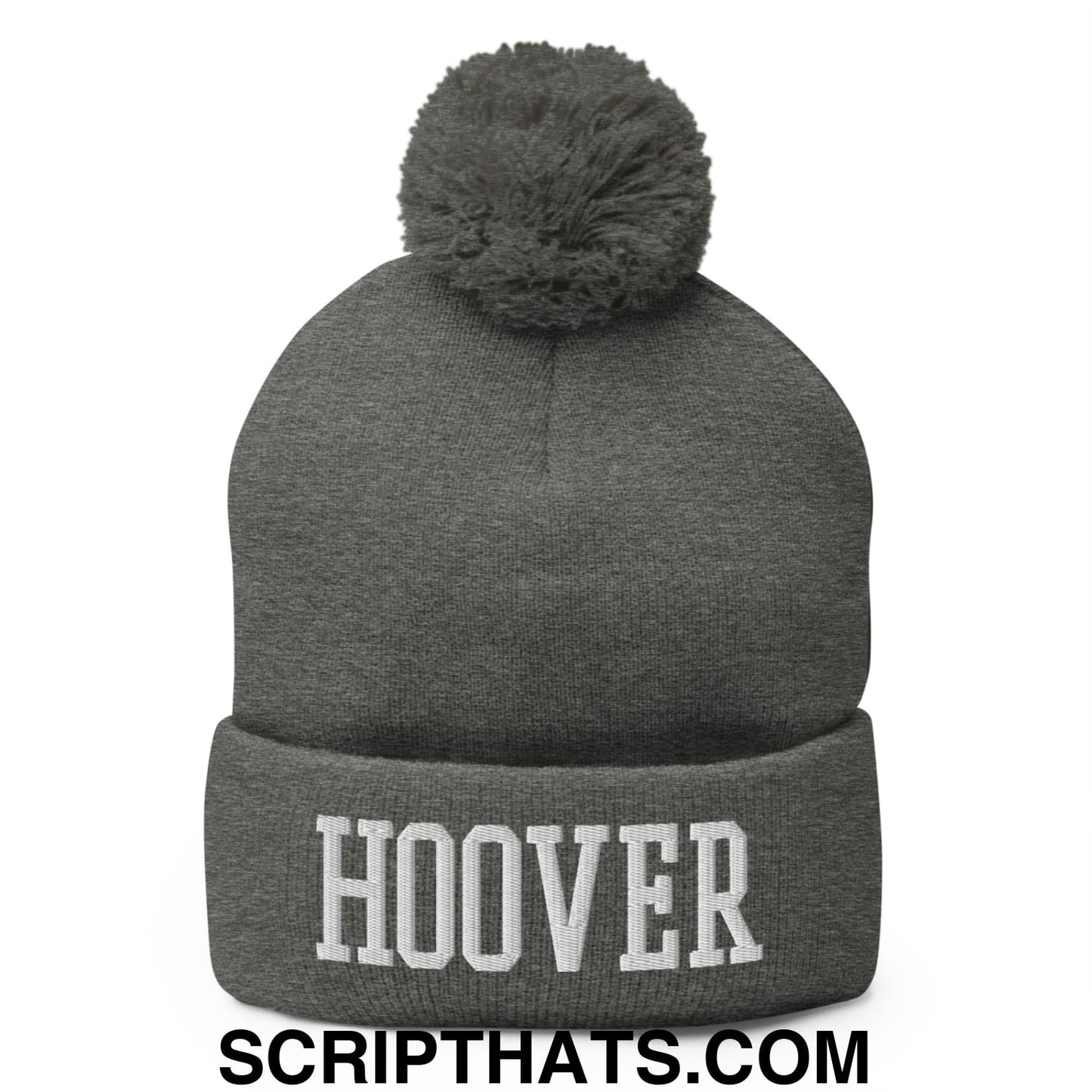 Hoover Varsity College Block Embroidered Knit Pom Pom Beanie Dark Heather Grey