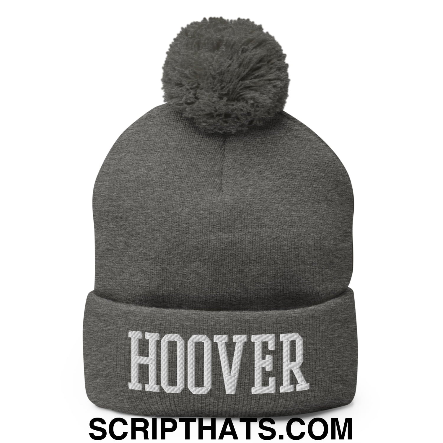 Hoover Varsity College Block Embroidered Knit Pom Pom Beanie Dark Heather Grey