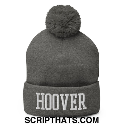 Hoover Varsity College Block Embroidered Knit Pom Pom Beanie Dark Heather Grey