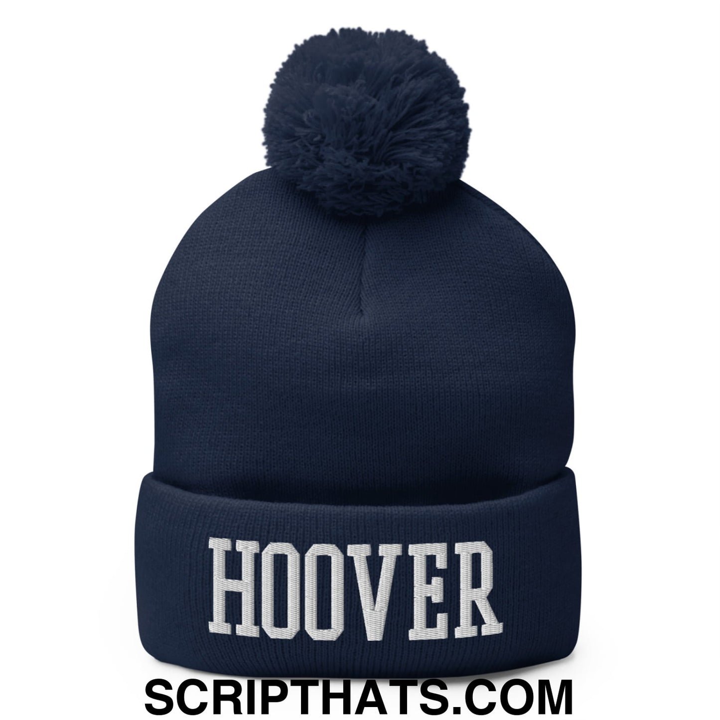 Hoover Varsity College Block Embroidered Knit Pom Pom Beanie Navy