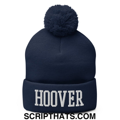 Hoover Varsity College Block Embroidered Knit Pom Pom Beanie Navy