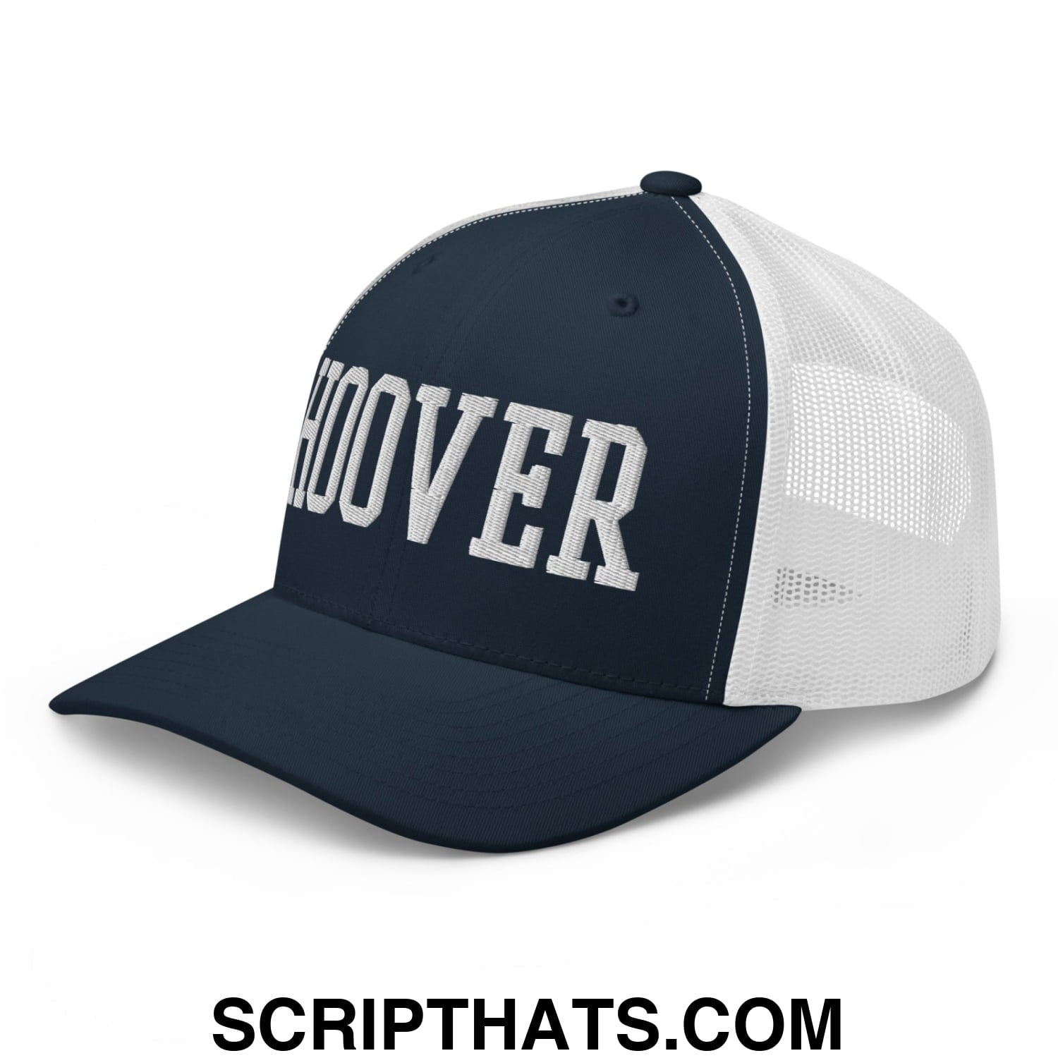 Hoover Varsity College Block Embroidered Mesh Trucker Hat Navy White