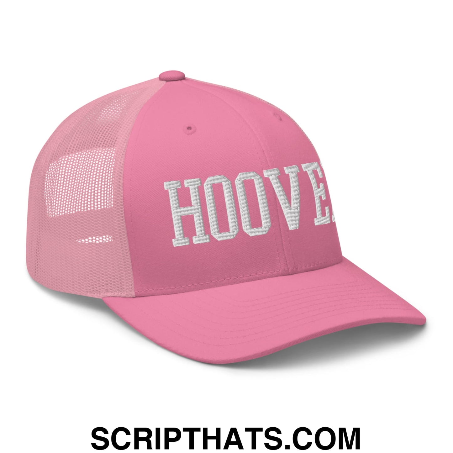 Hoover Varsity College Block Embroidered Mesh Trucker Hat Pink