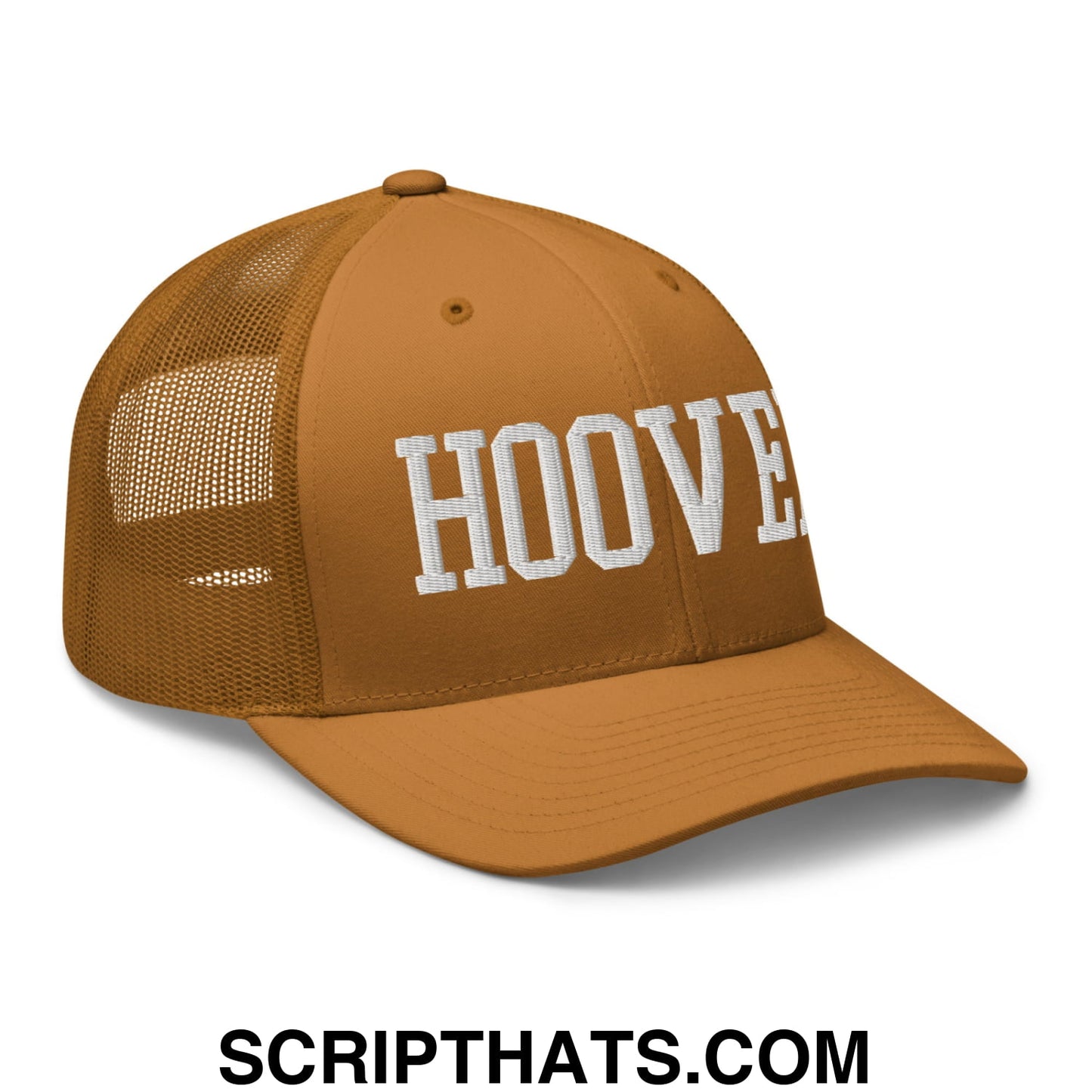 Hoover Varsity College Block Embroidered Mesh Trucker Hat Caramel