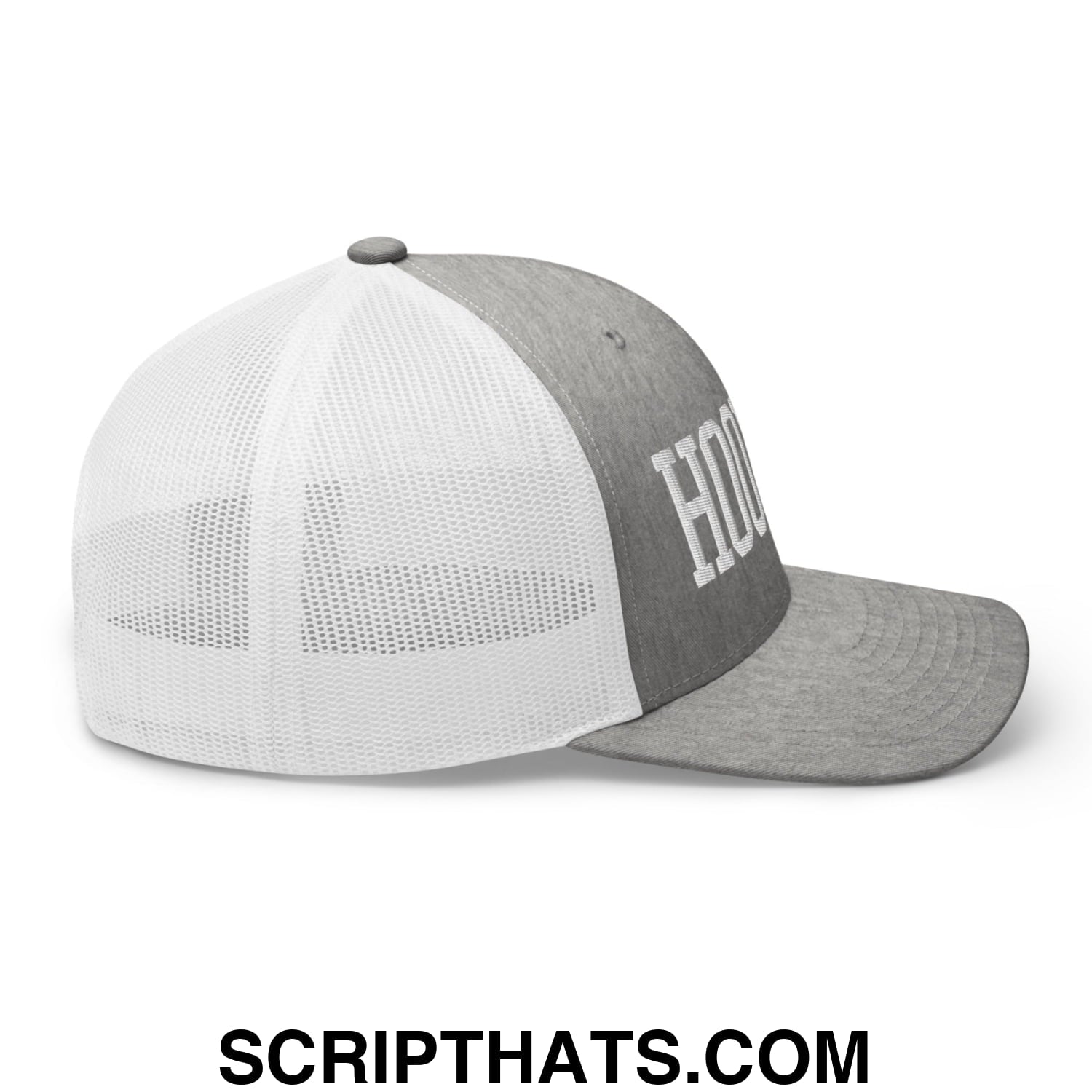 Hoover Varsity College Block Embroidered Mesh Trucker Hat Heather Grey White