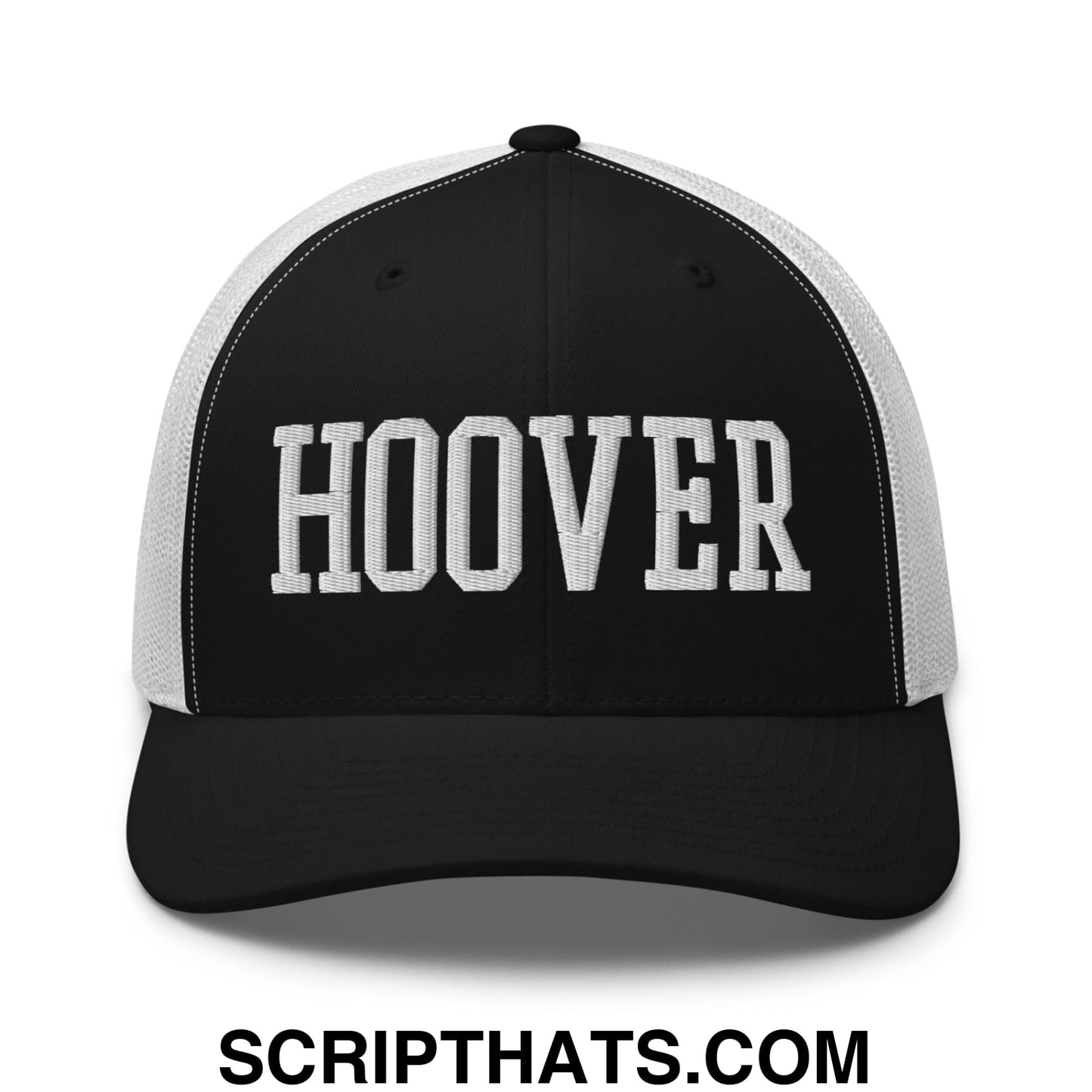 Hoover Varsity College Block Embroidered Mesh Trucker Hat Black White
