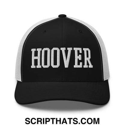 Hoover Varsity College Block Embroidered Mesh Trucker Hat Black White