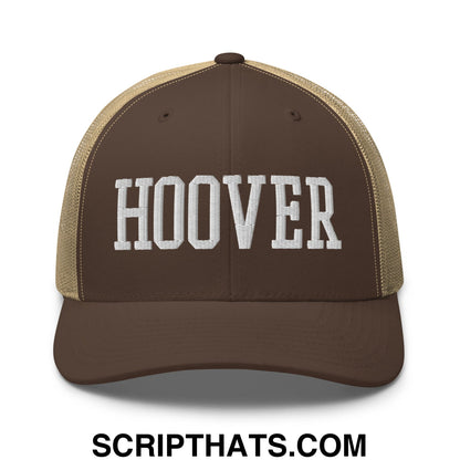 Hoover Varsity College Block Embroidered Mesh Trucker Hat Brown Khaki