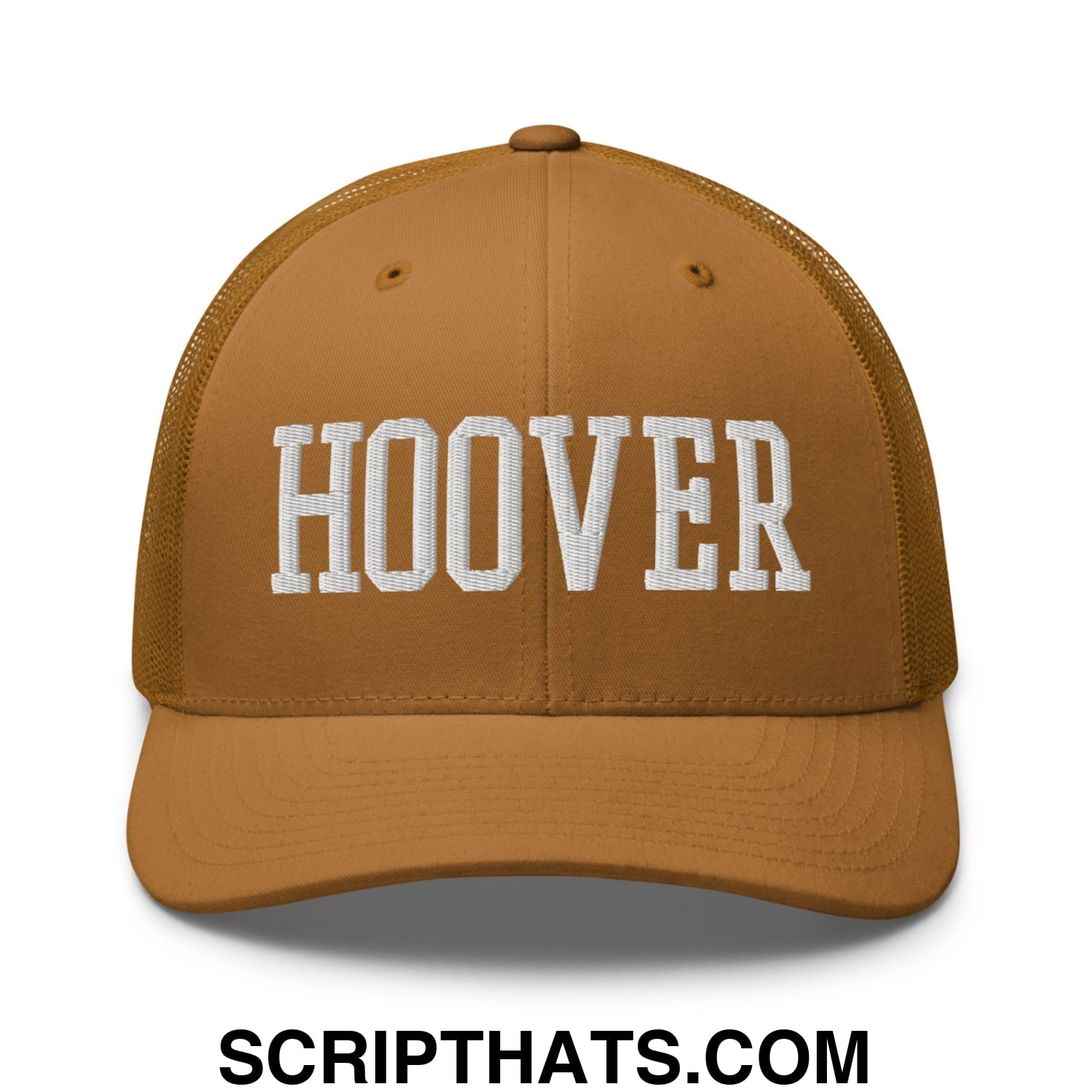 Hoover Varsity College Block Embroidered Mesh Trucker Hat Caramel