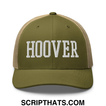 Hoover Varsity College Block Embroidered Mesh Trucker Hat Moss Khaki