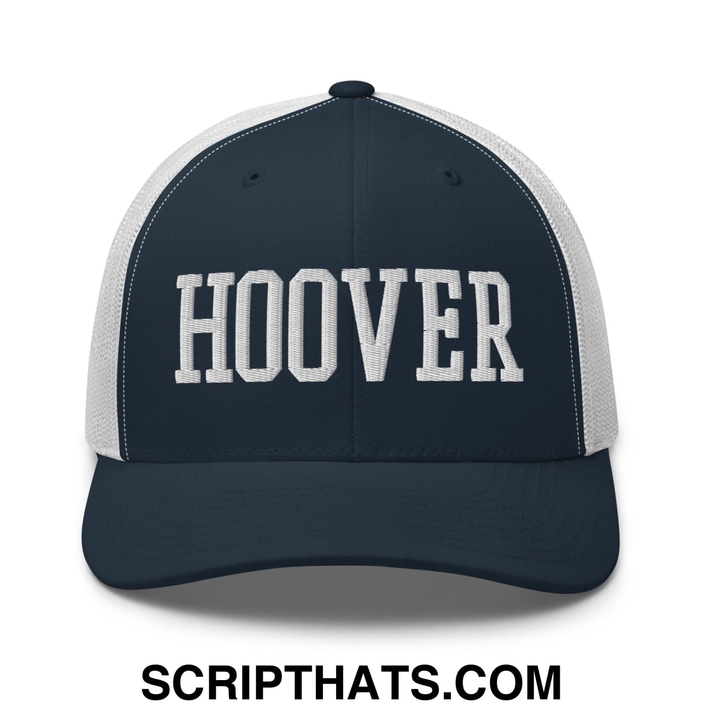Hoover Varsity College Block Embroidered Mesh Trucker Hat Navy White