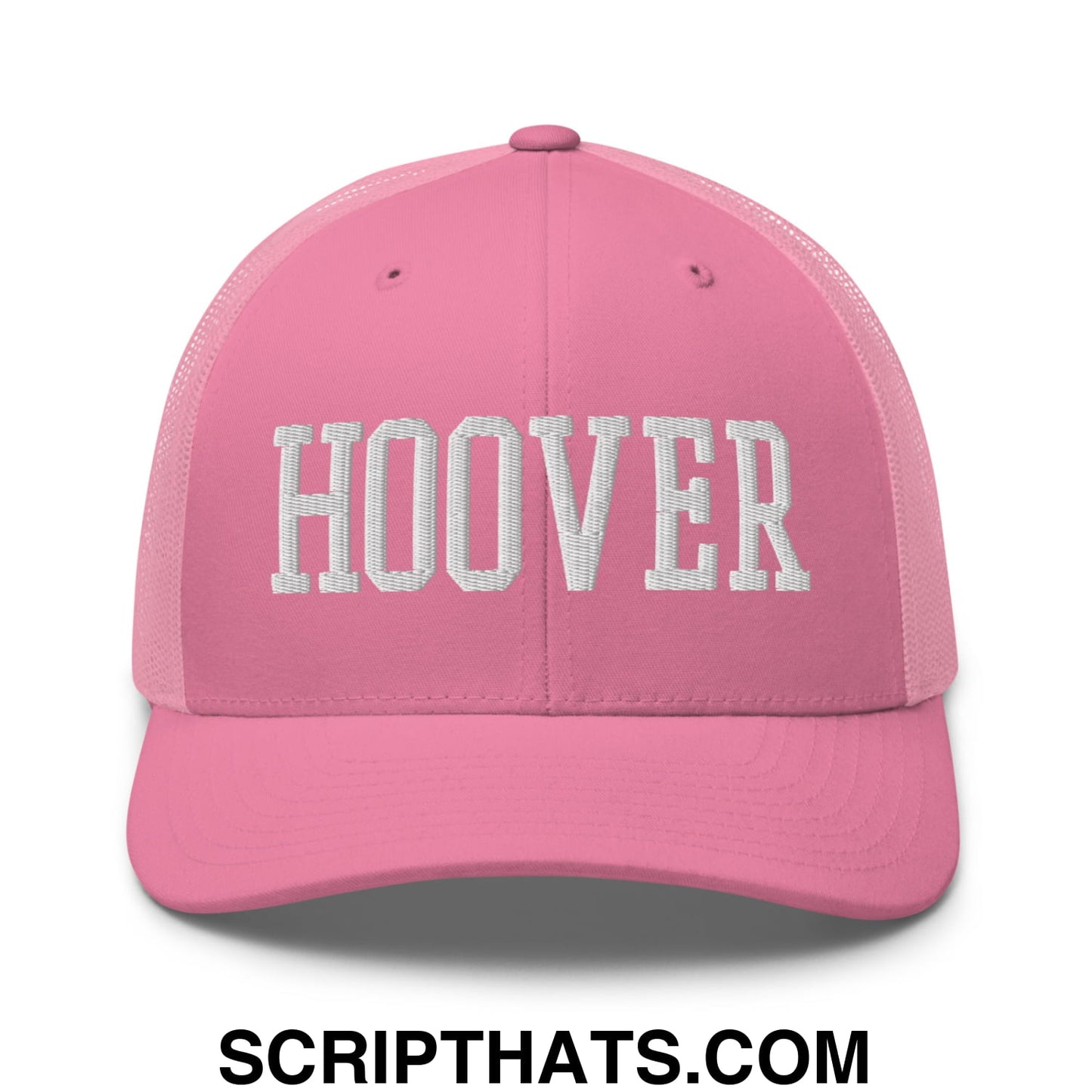 Hoover Varsity College Block Embroidered Mesh Trucker Hat Pink