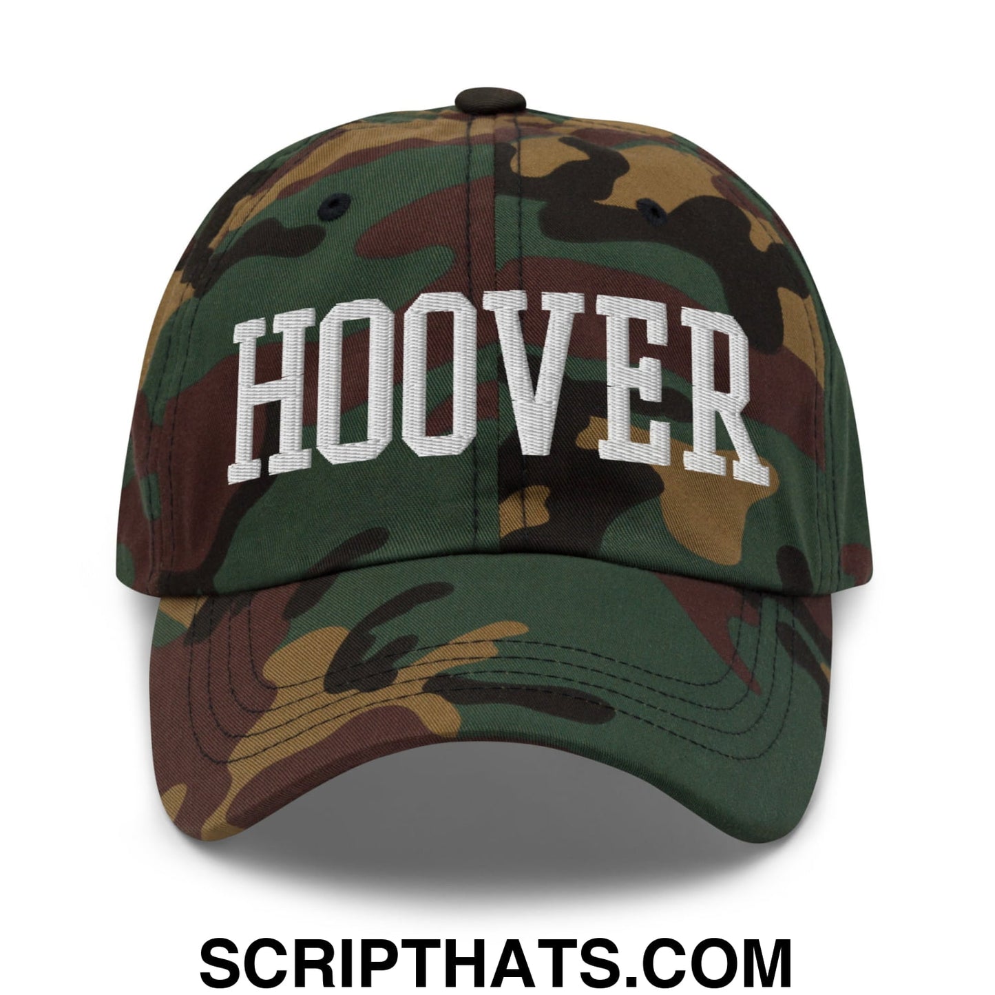 Hoover Varsity College Block Embroidered Unstructured Dad Hat Green Camo