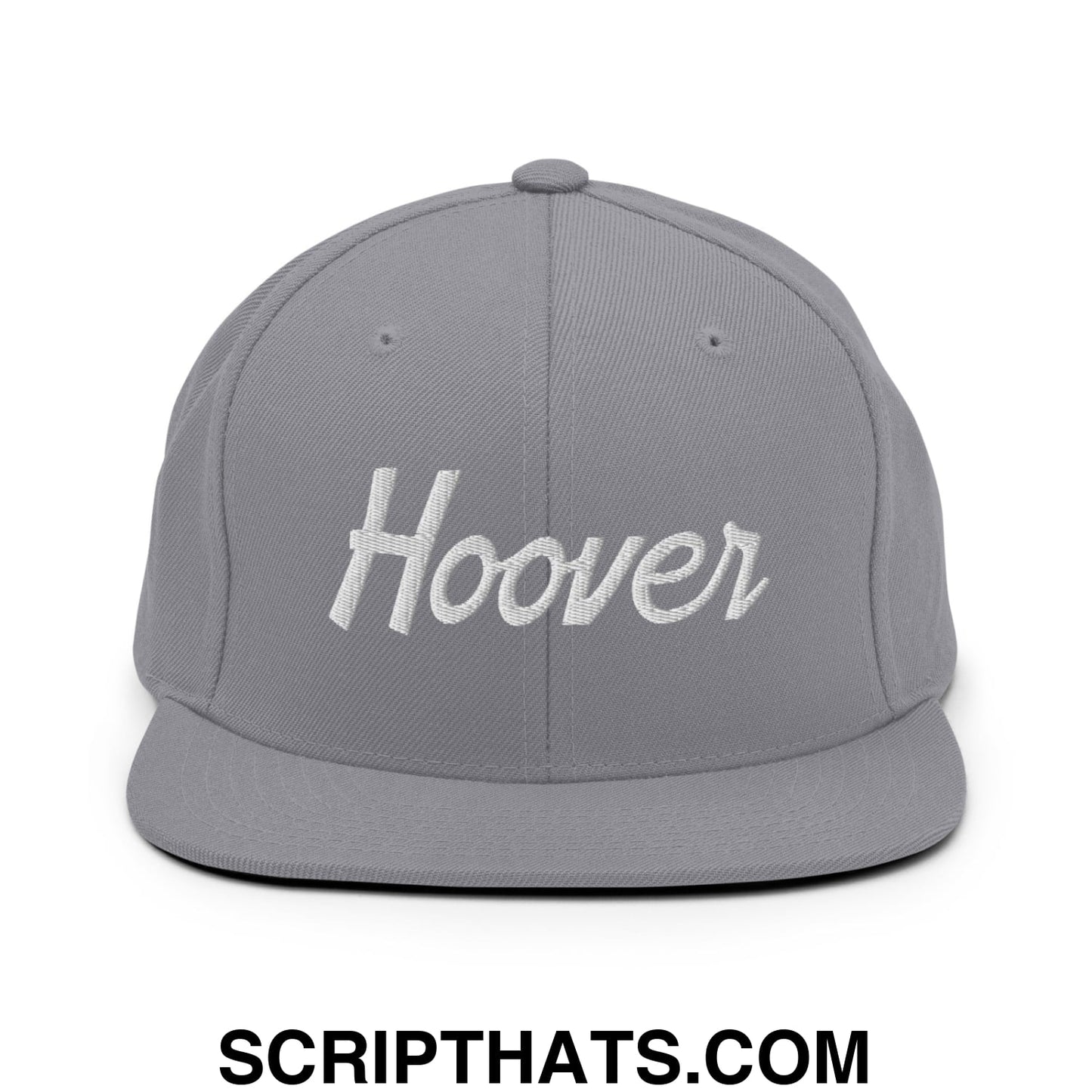 Hoover Vintage Sports Script Embroidered Flat Bill Brim Snapback Hat Silver