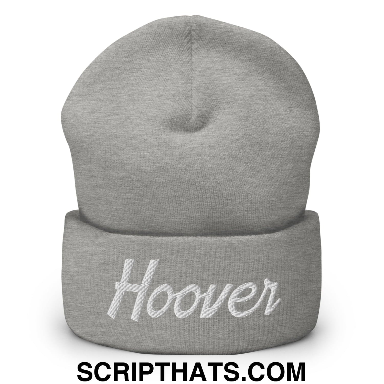 Hoover Vintage Sports Script Embroidered Knit Cuffed Beanie Heather Grey