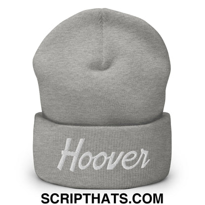 Hoover Vintage Sports Script Embroidered Knit Cuffed Beanie Heather Grey