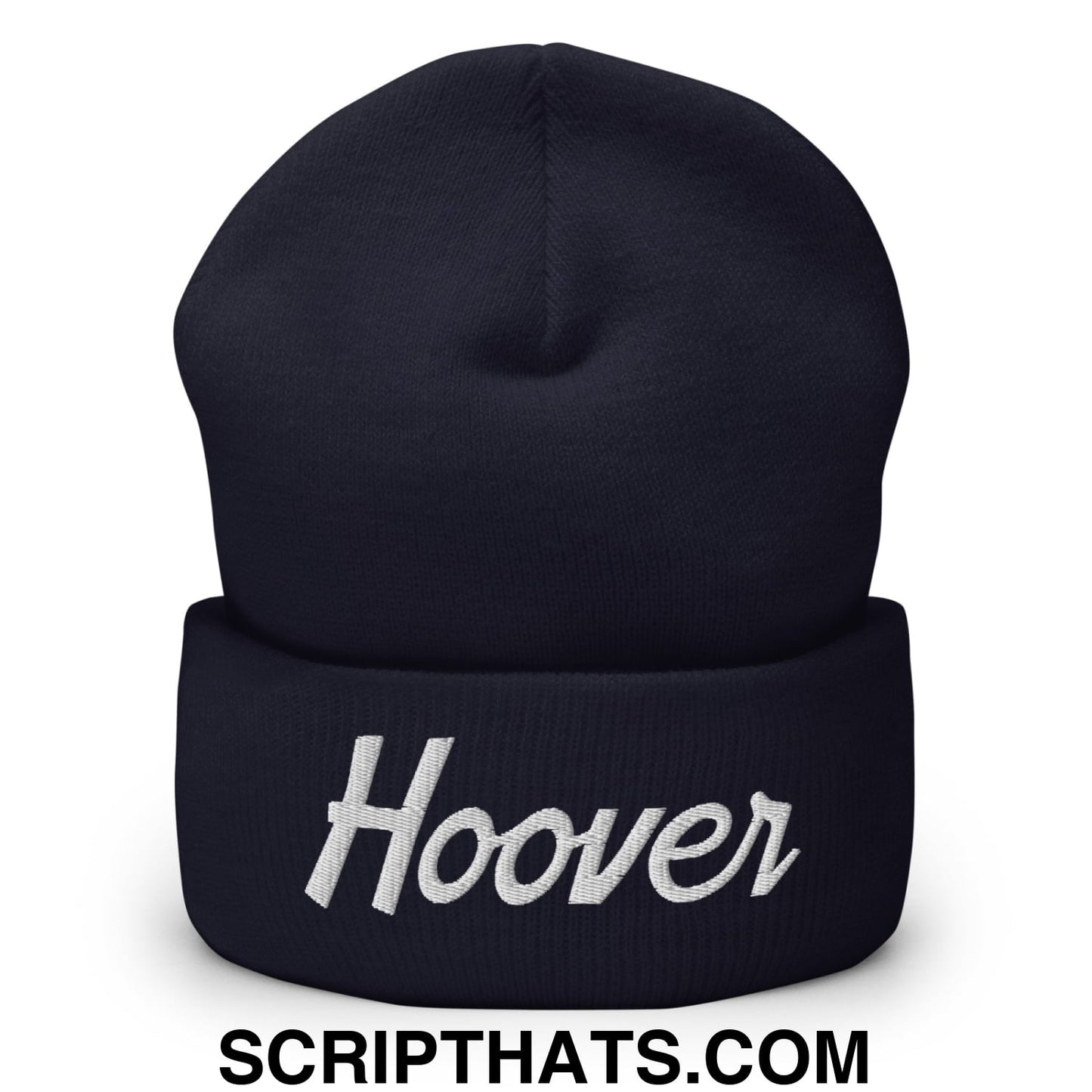 Hoover Vintage Sports Script Embroidered Knit Cuffed Beanie Navy