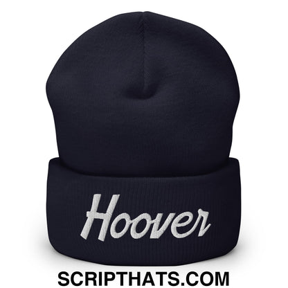 Hoover Vintage Sports Script Embroidered Knit Cuffed Beanie Navy