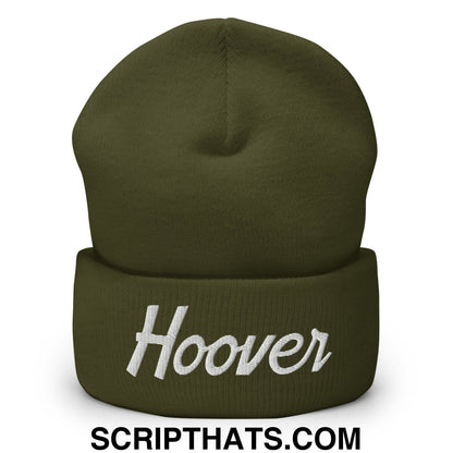 Hoover Vintage Sports Script Embroidered Knit Cuffed Beanie Olive