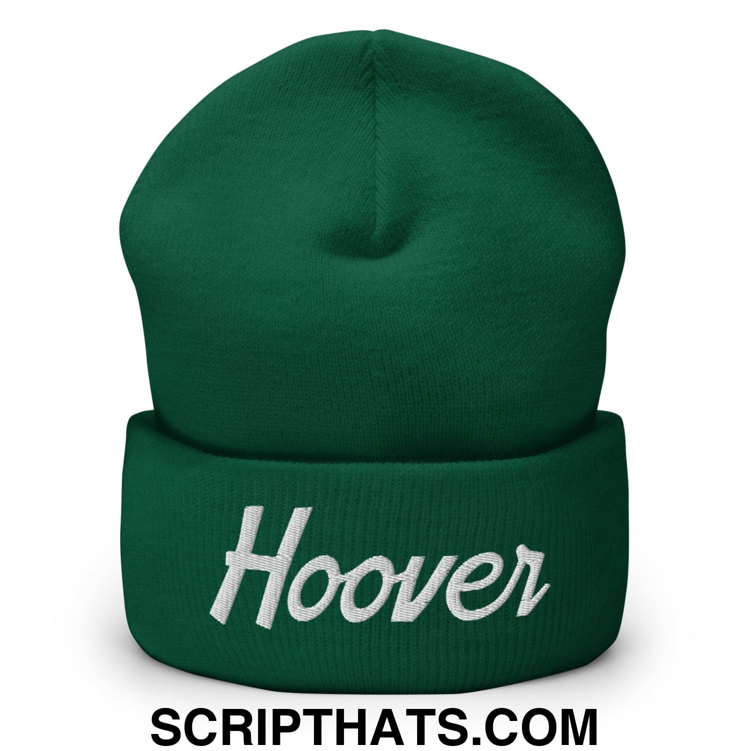 Hoover Vintage Sports Script Embroidered Knit Cuffed Beanie Spruce