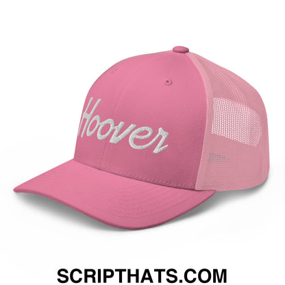 Hoover Vintage Sports Script Embroidered Mesh Trucker Hat Pink