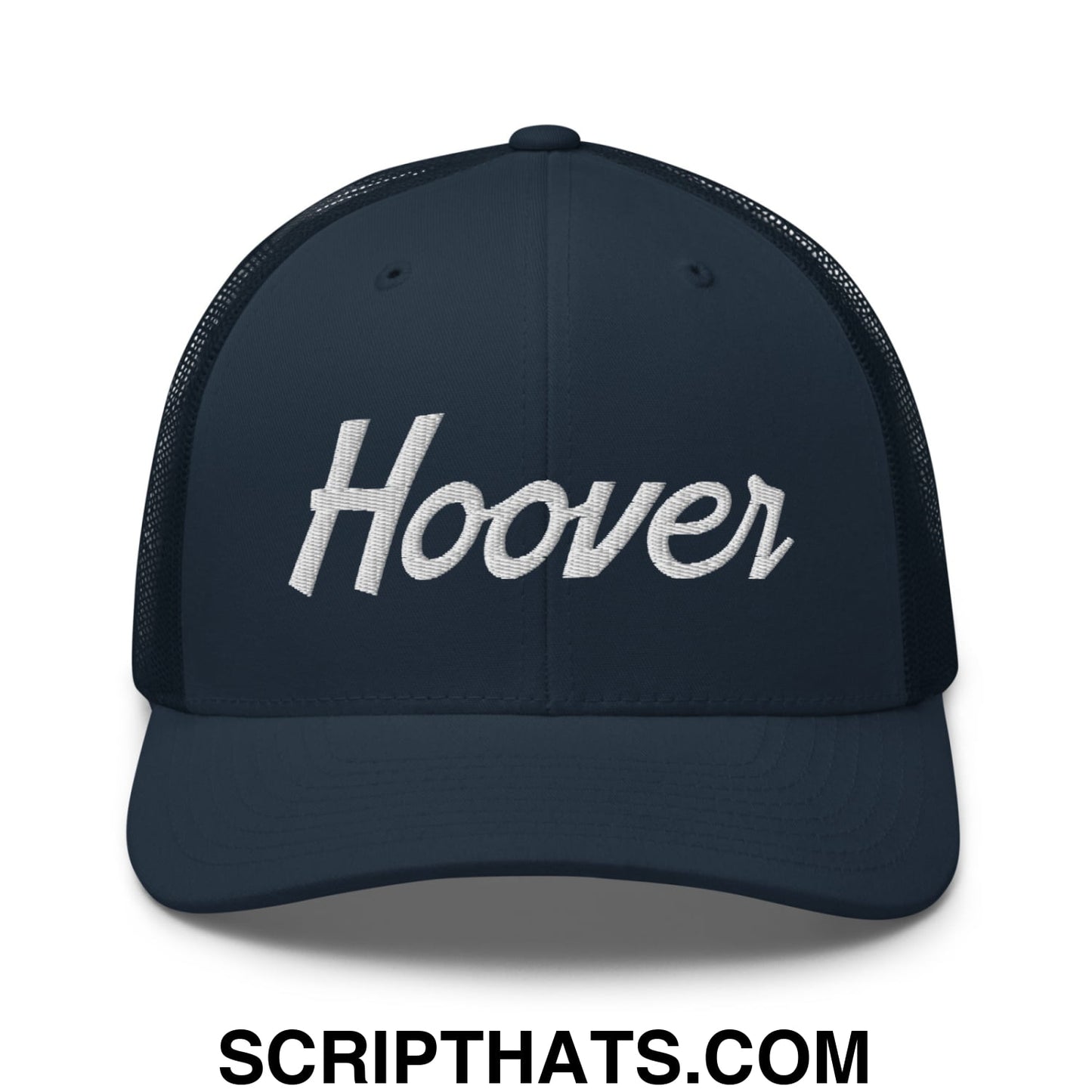 Hoover Vintage Sports Script Embroidered Mesh Trucker Hat Navy