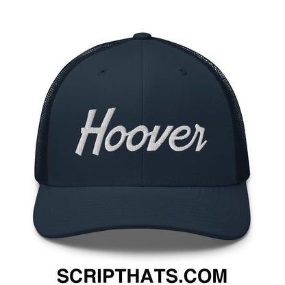 Hoover Vintage Sports Script Embroidered Mesh Trucker Hat Navy
