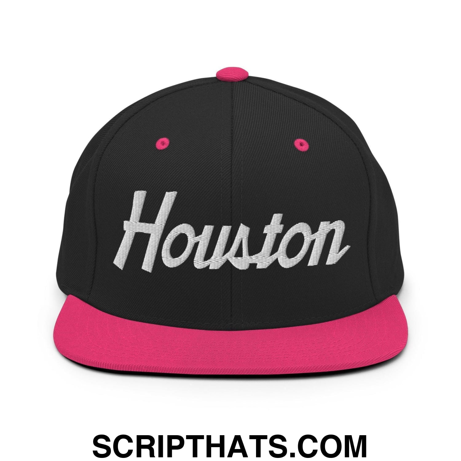 Houston Script Snapback Hat Black Neon Pink