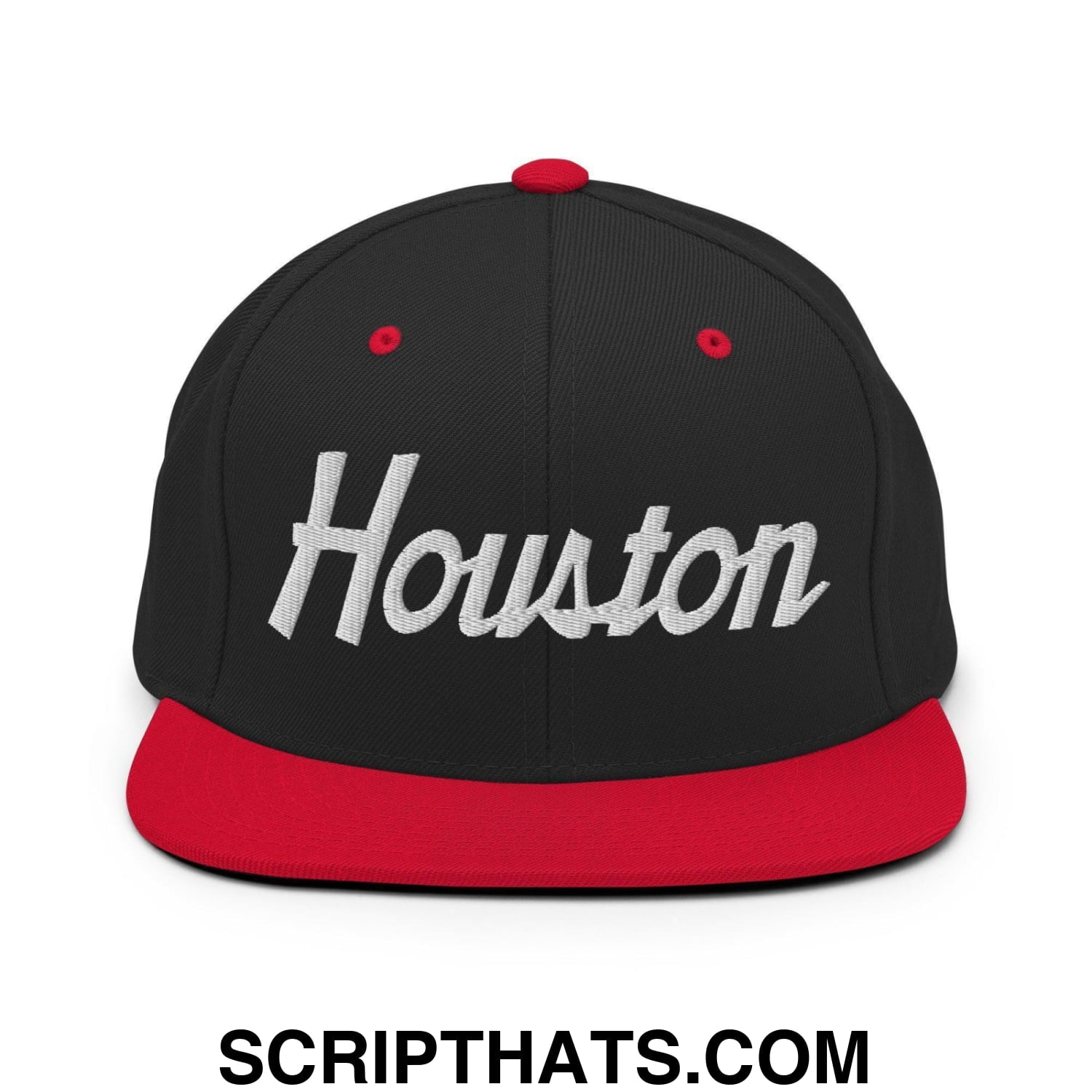 Houston Script Snapback Hat Black Red