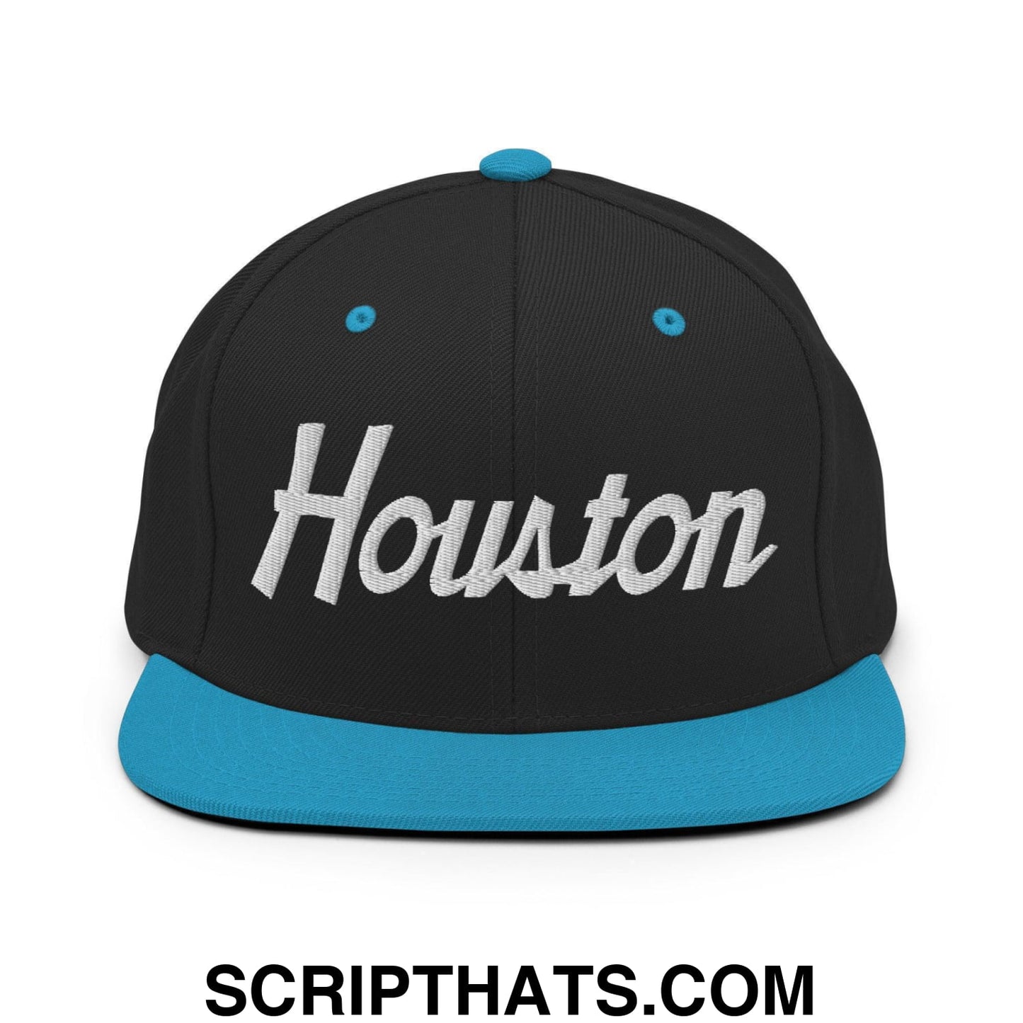 Houston Script Snapback Hat Black Teal