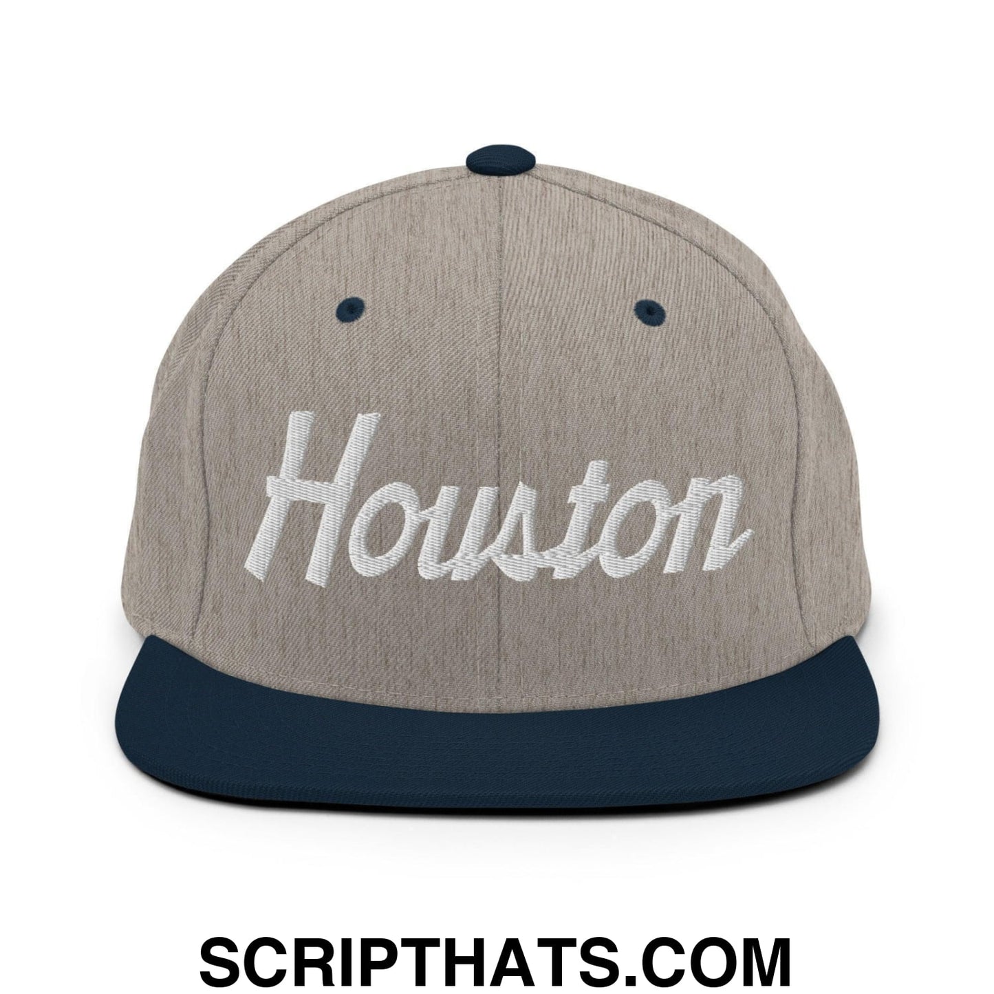 Houston Script Snapback Hat Heather Grey Navy