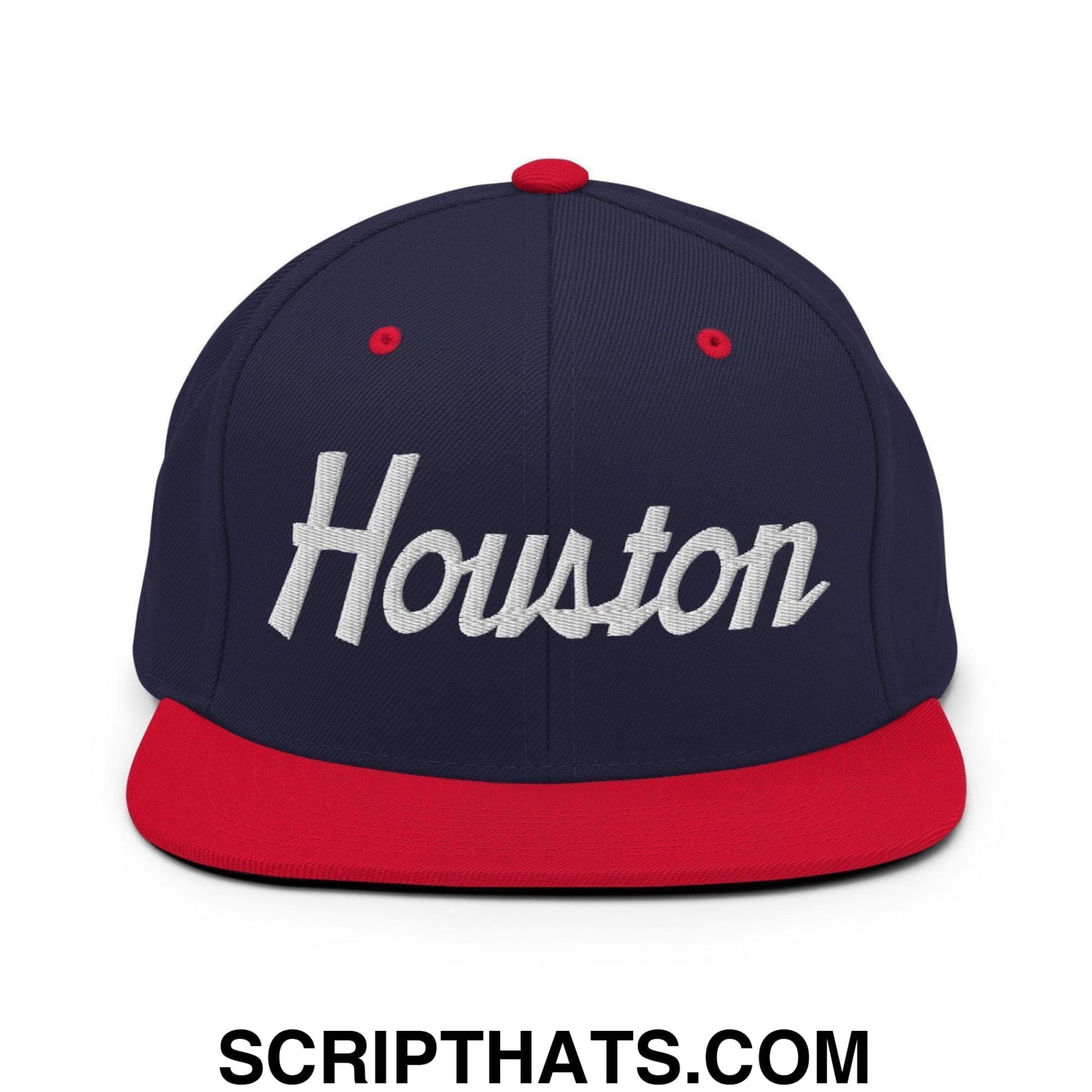 Houston Script Snapback Hat Navy Red