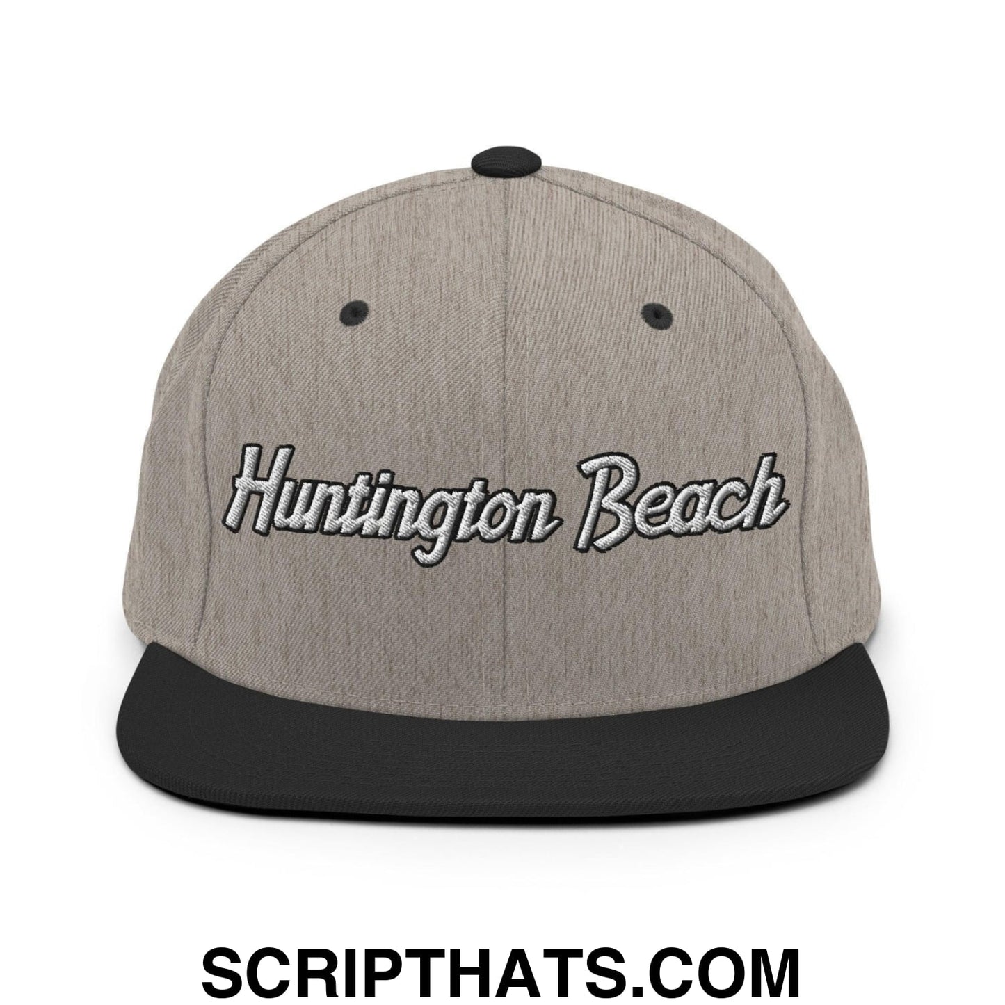 Huntington Beach Script Snapback Hat Heather Black