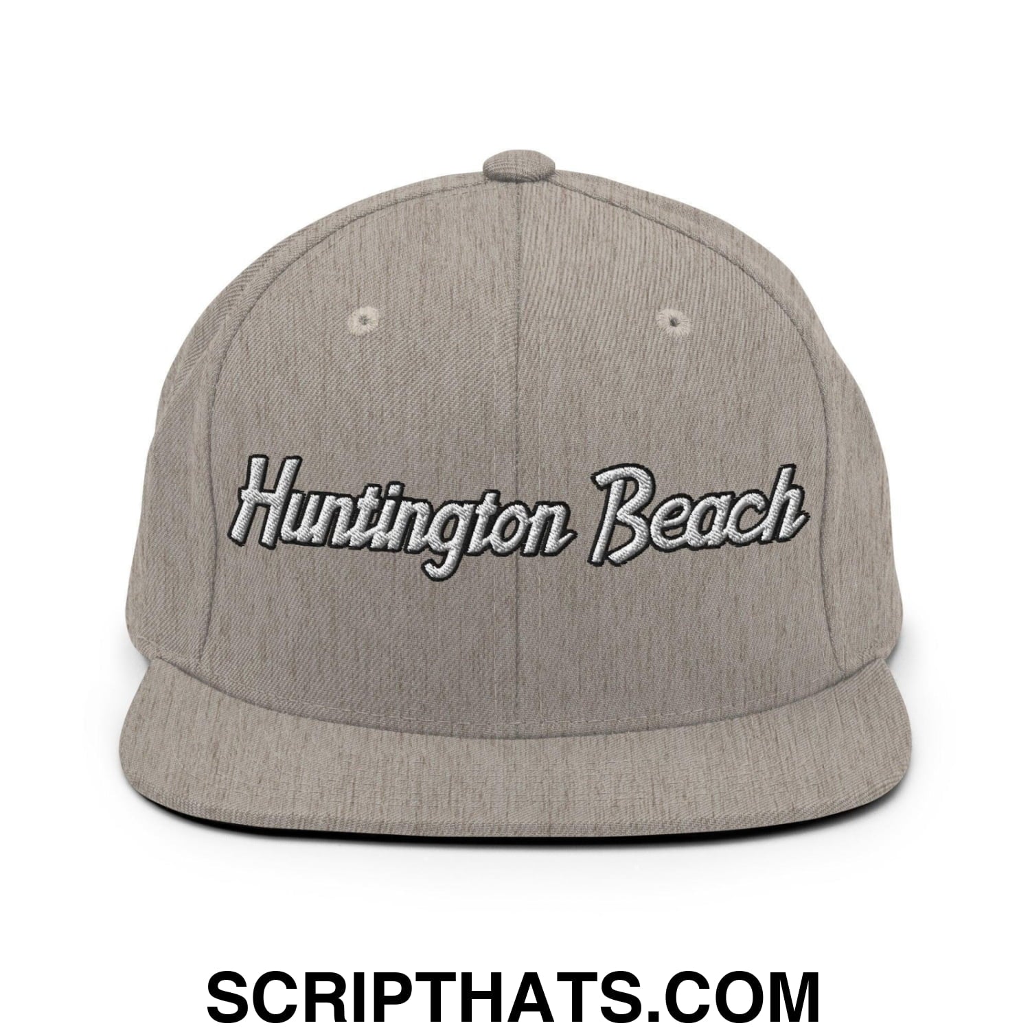 Huntington Beach Script Snapback Hat Heather Grey