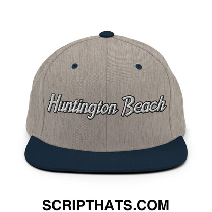 Huntington Beach Script Snapback Hat Heather Grey Navy