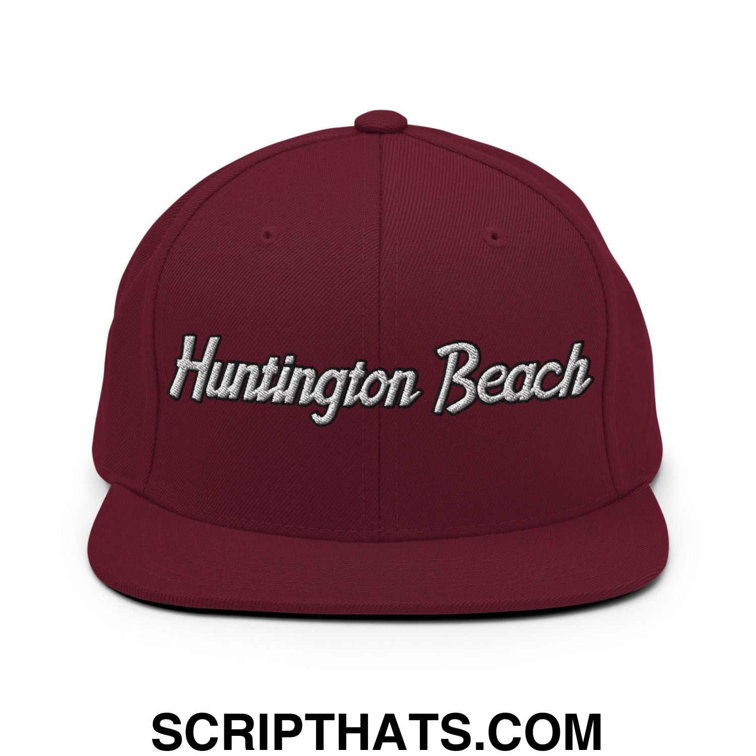 Huntington Beach Script Snapback Hat Maroon